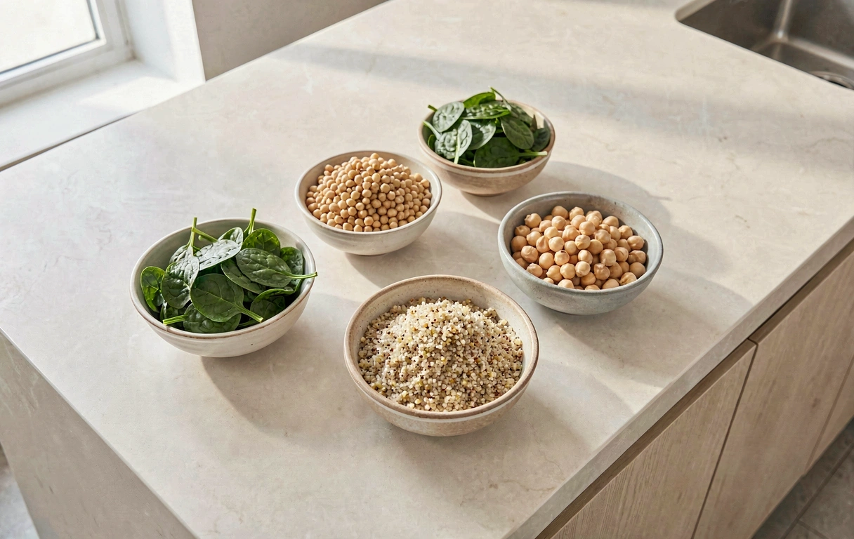 Ingredientes saludables en cocina minimalista